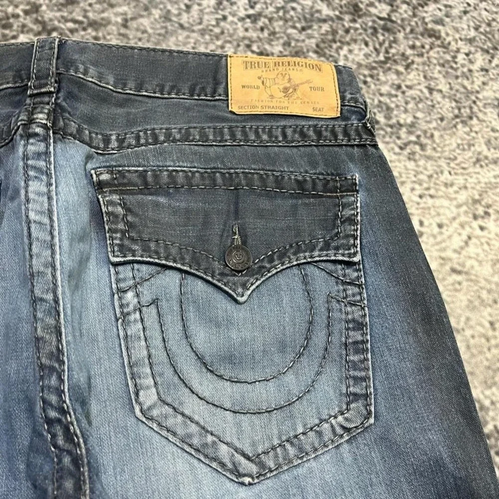 True Religion Jeans Mens 38x29 Blue World‎ Tour Section Straight Hip-Hop Y2K